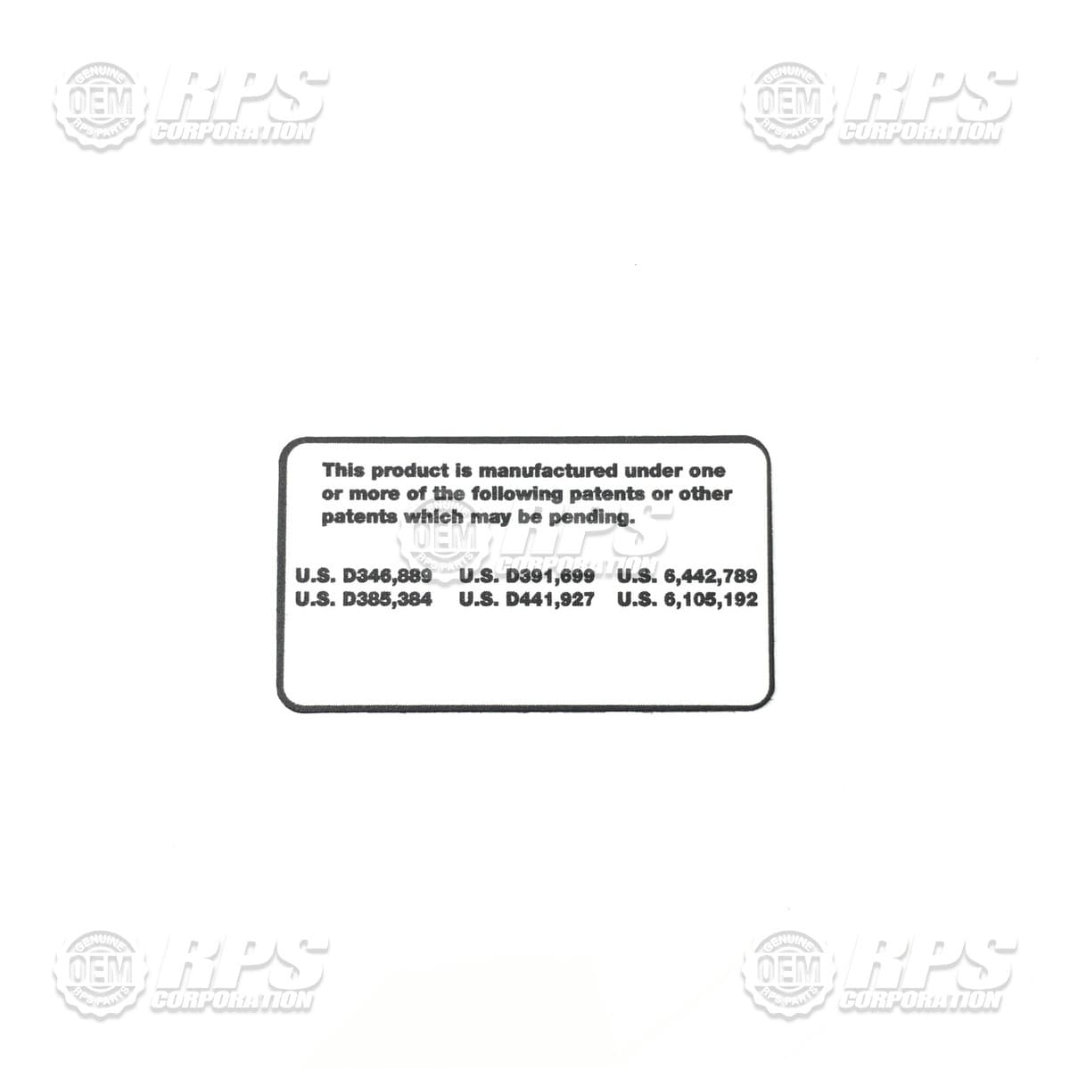 370-7206 - Decal, Plate,Patent